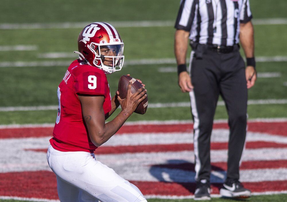 Indiana quarterback Michael Penix Jr. (9) drops back to pass